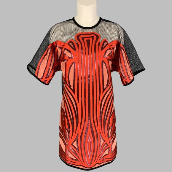 GUCCI 2014 Size 4 Black Orange Silk Blend Applique Short Sleeve Dress Top - Picture 1 of 9